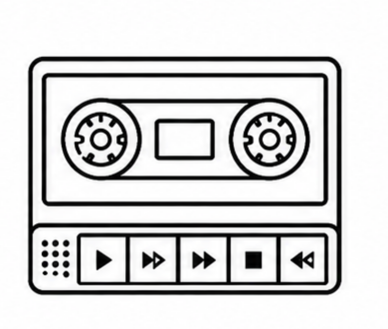 Hand-drawn tape recorder representing creation